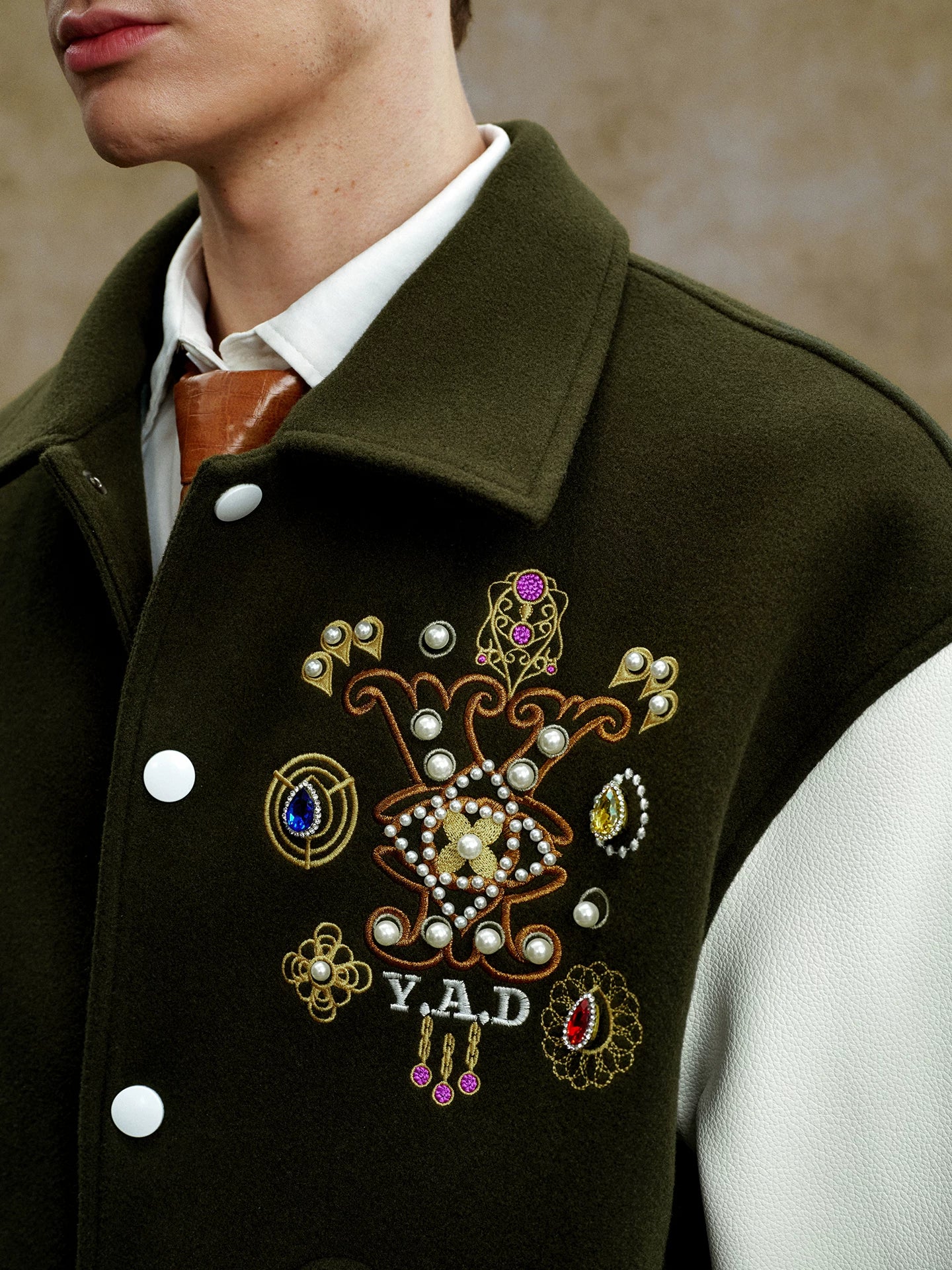 Embroidered Contrast Sleeve Varsity Jacket