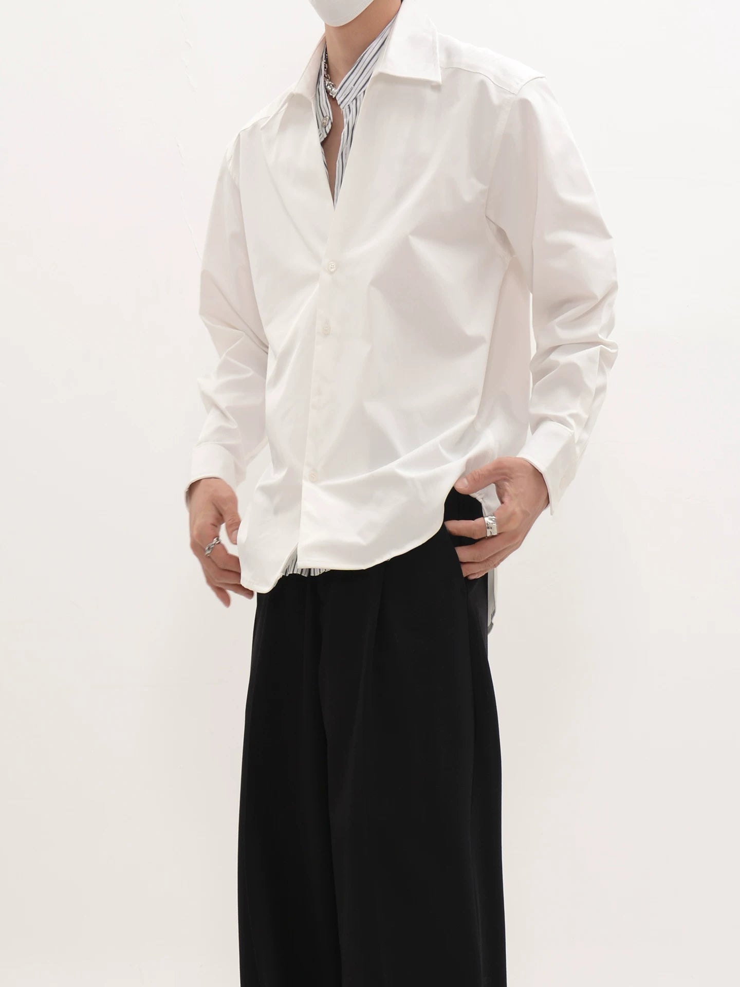 Layered Collar Relaxed Button Front Shirt