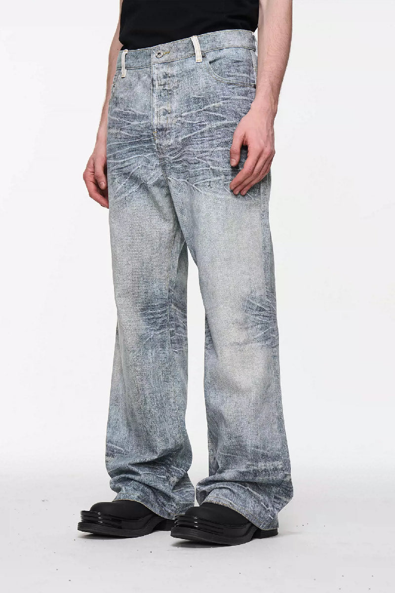 Whiskered Washed Digital Logo Jeans - chiclara