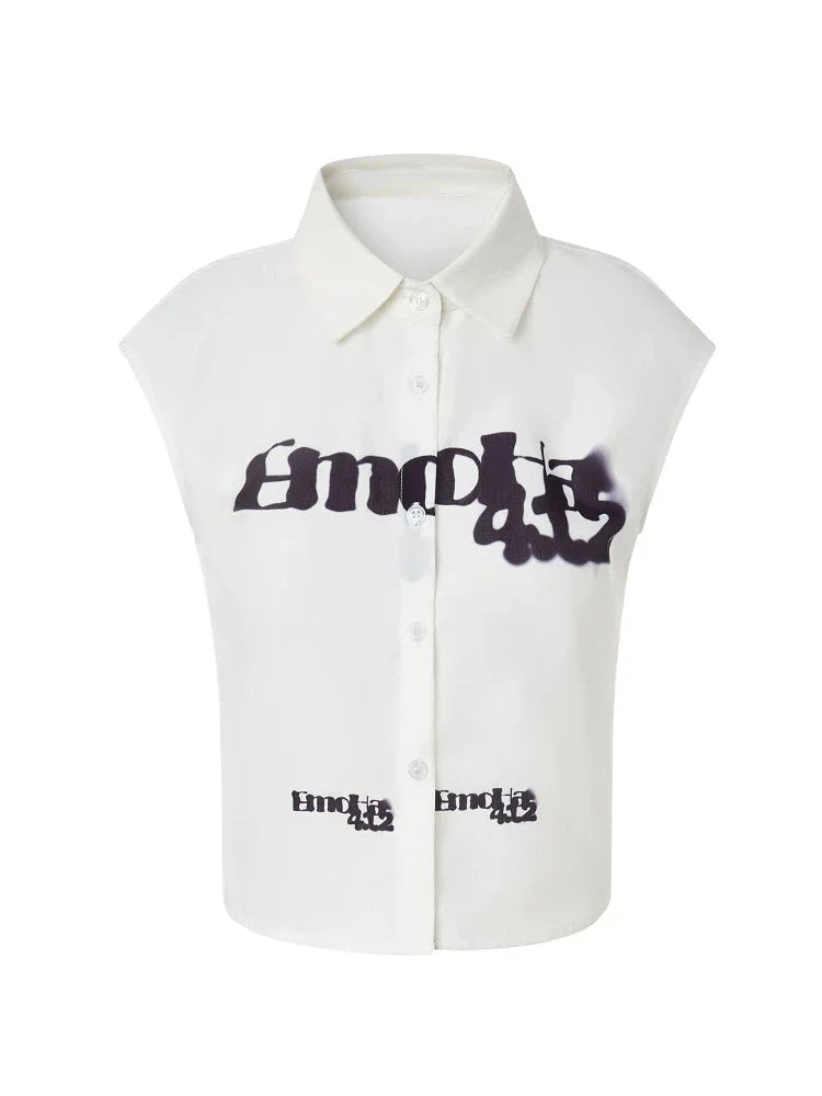 Punk-Inspired Cropped Button-Up Sleeveless Shirt