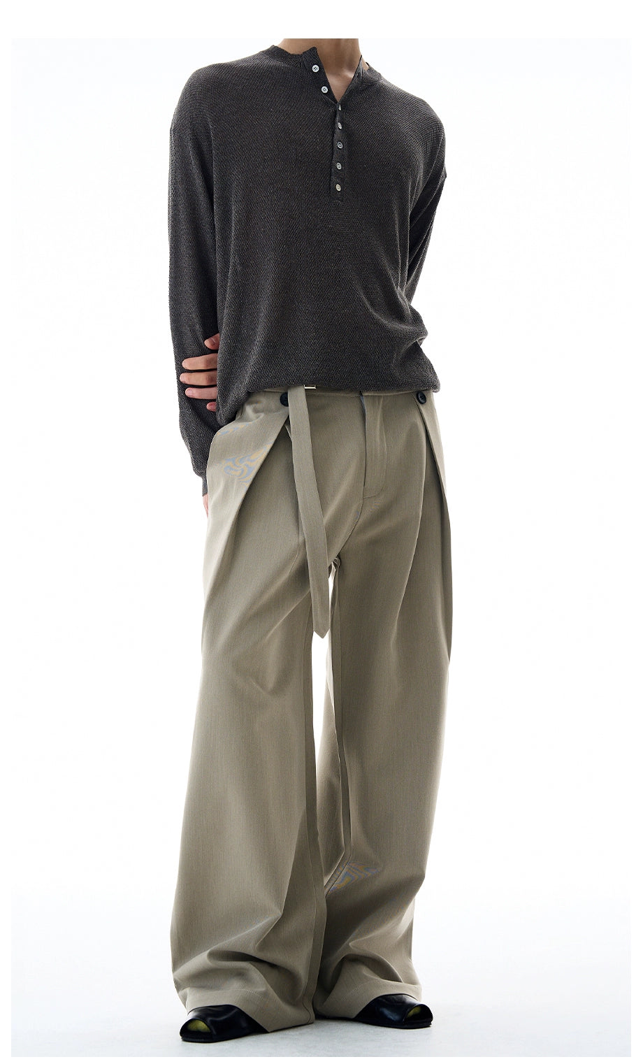 Sand Crest Draped Wide Trousers
