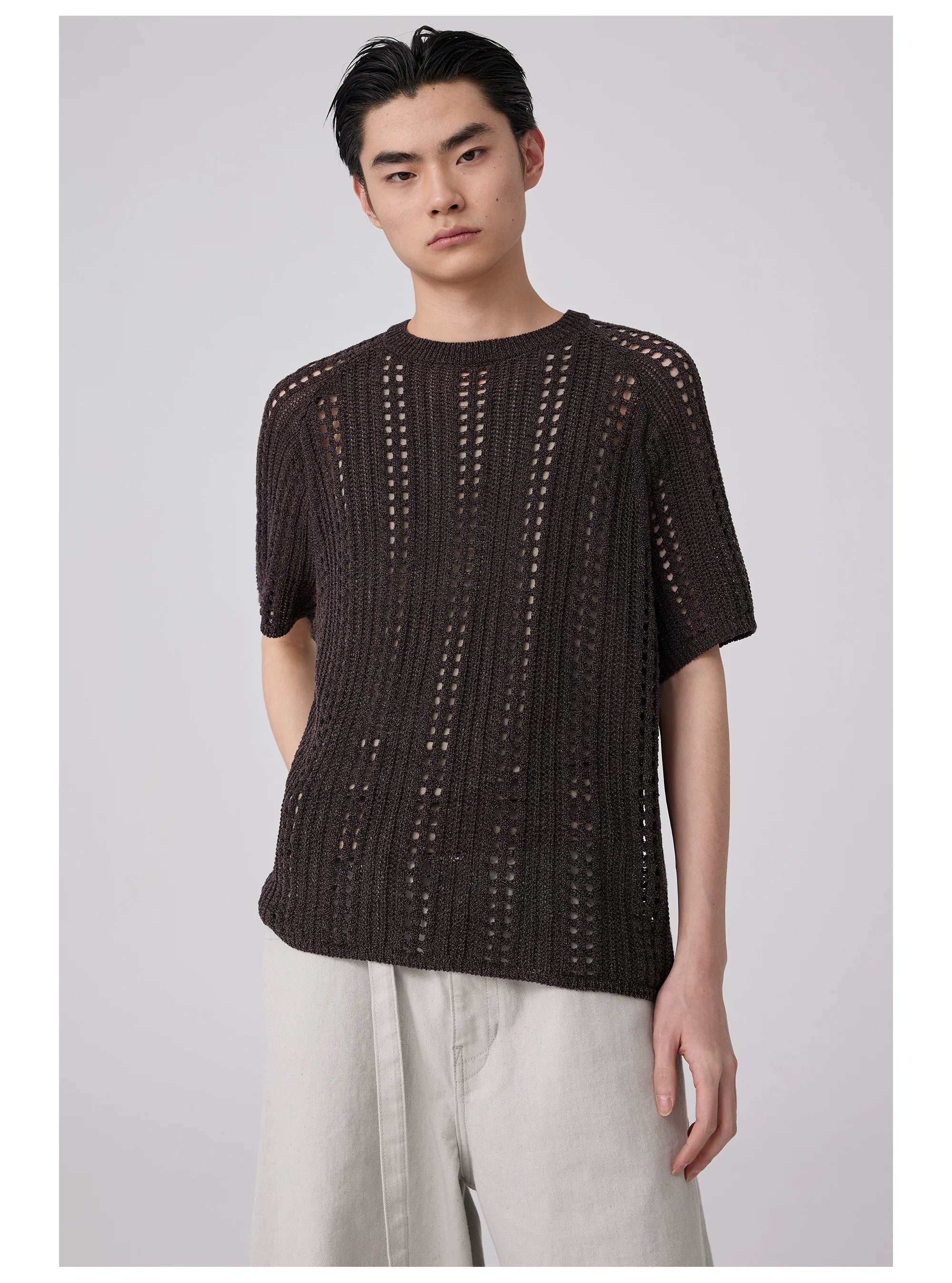 Open-Knit Short-Sleeve T-Shirt