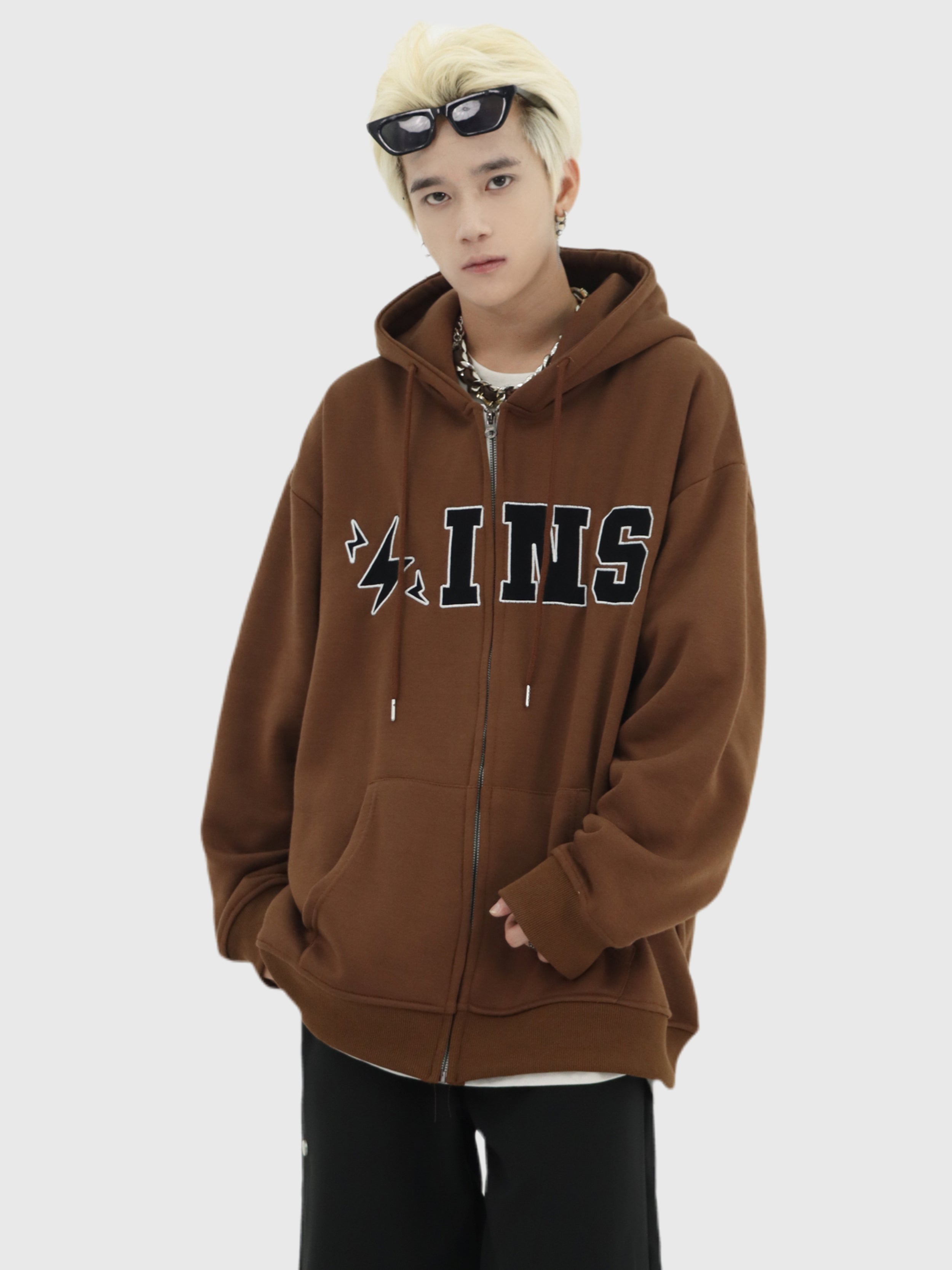 Oversized Logo Zip-Up Jacket - chiclara