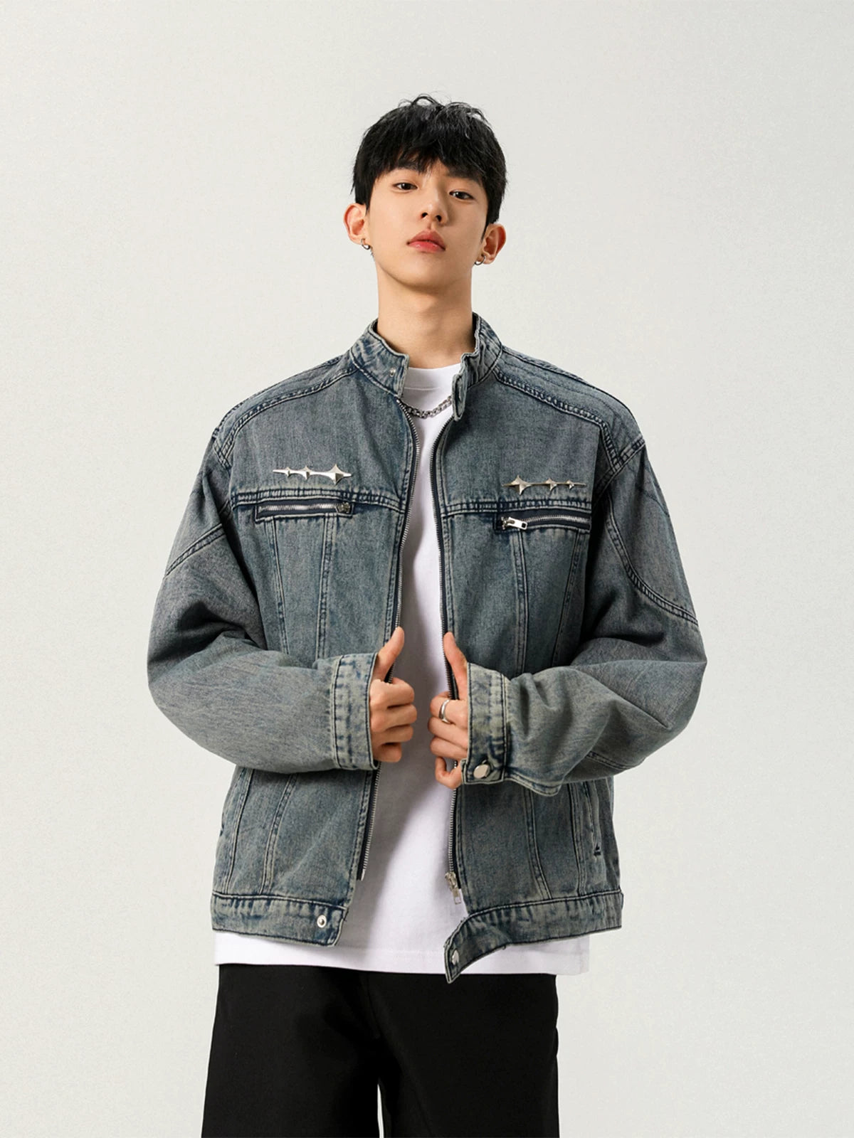 Studline Stand-Collar Denim Jacket