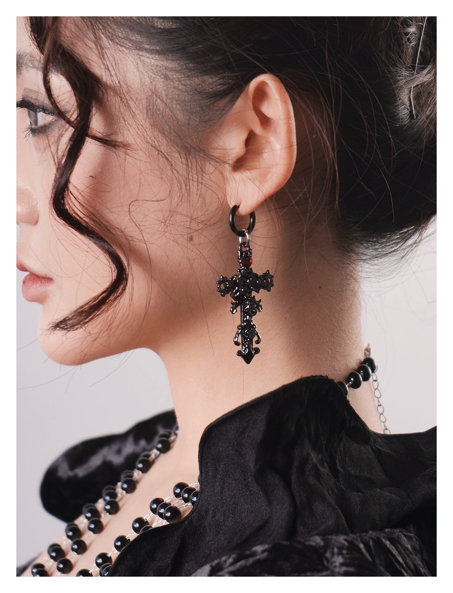 Gothic Black Cross Earring