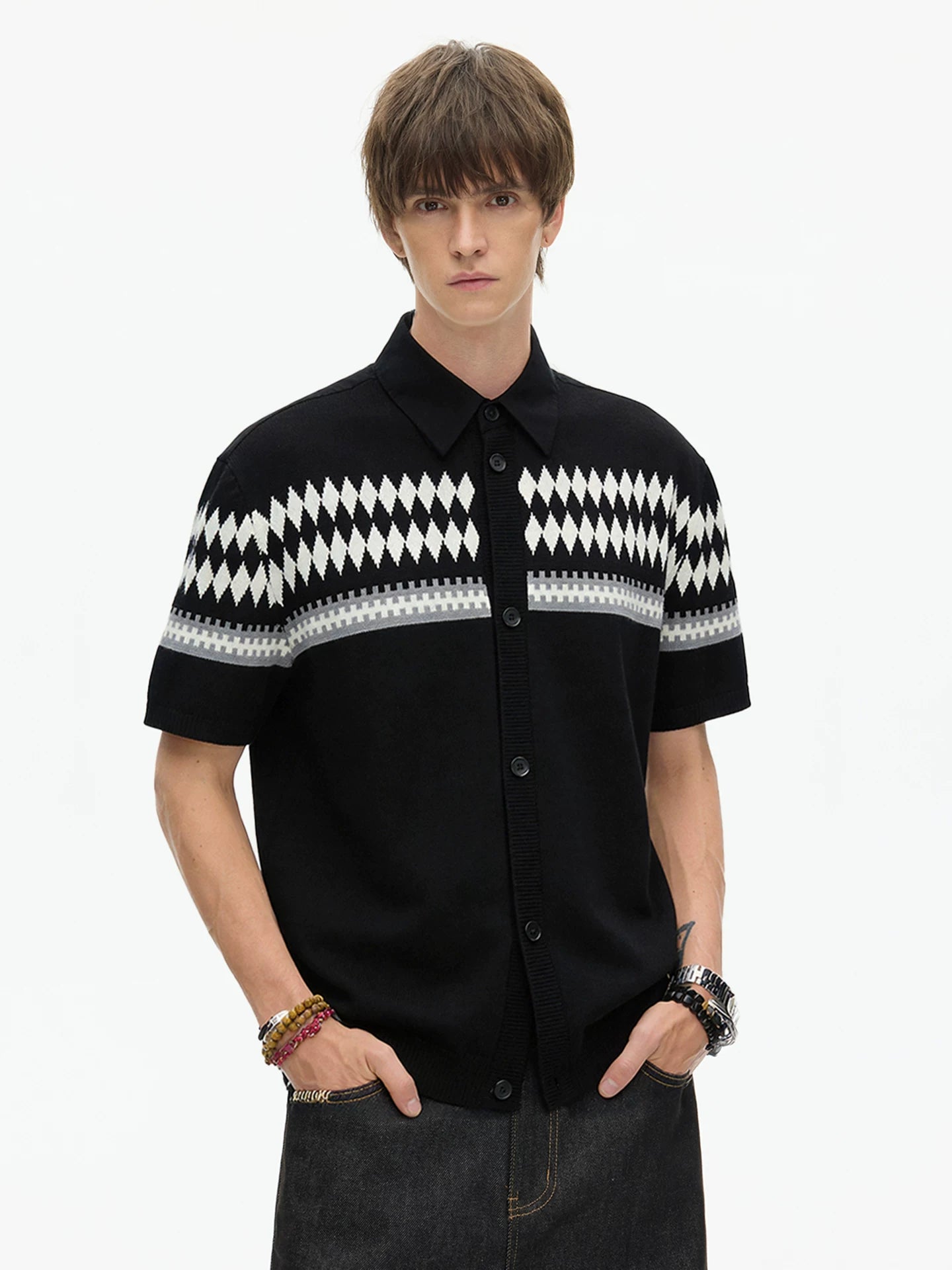 Nordic Band Knit Button Shirt