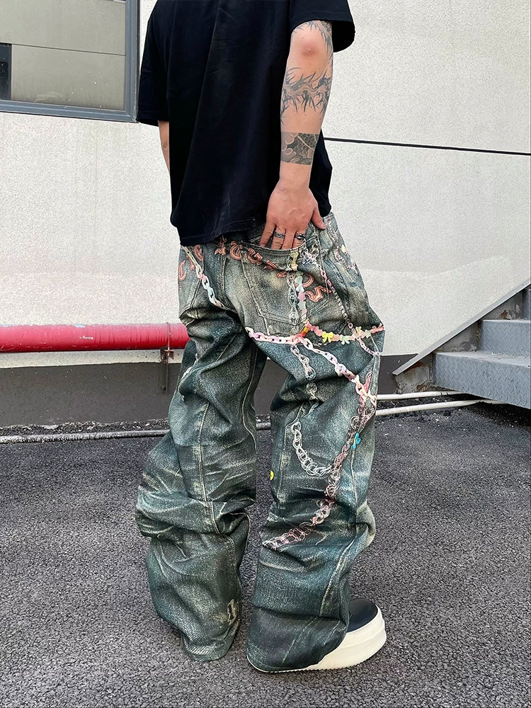 Graffiti Chain Washed Jeans