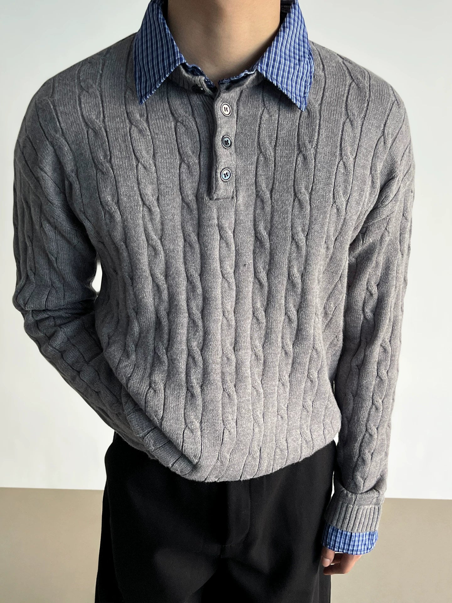 Checkcollar Cable Knit Polo