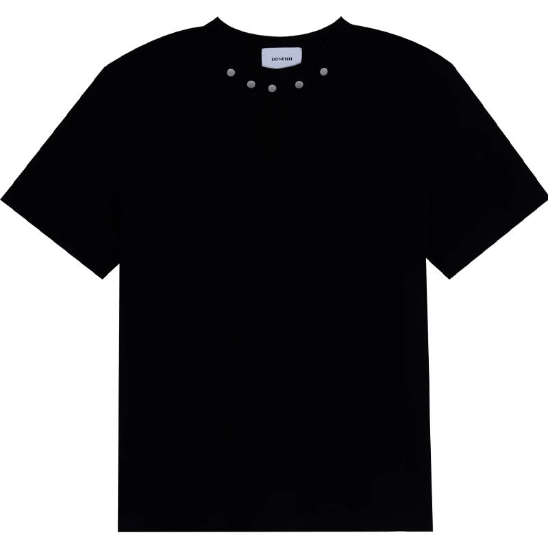 Oversized T-Shirt with Metal Button Neckline Detail