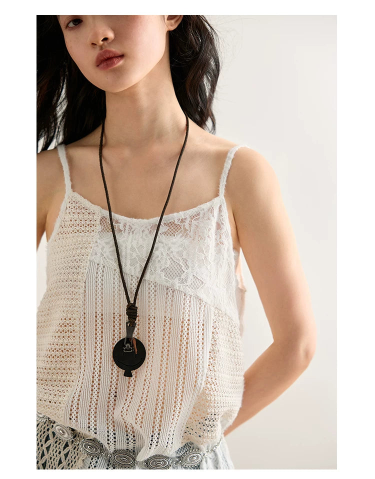 Asymmetric Crochet Lace Long Cami Top