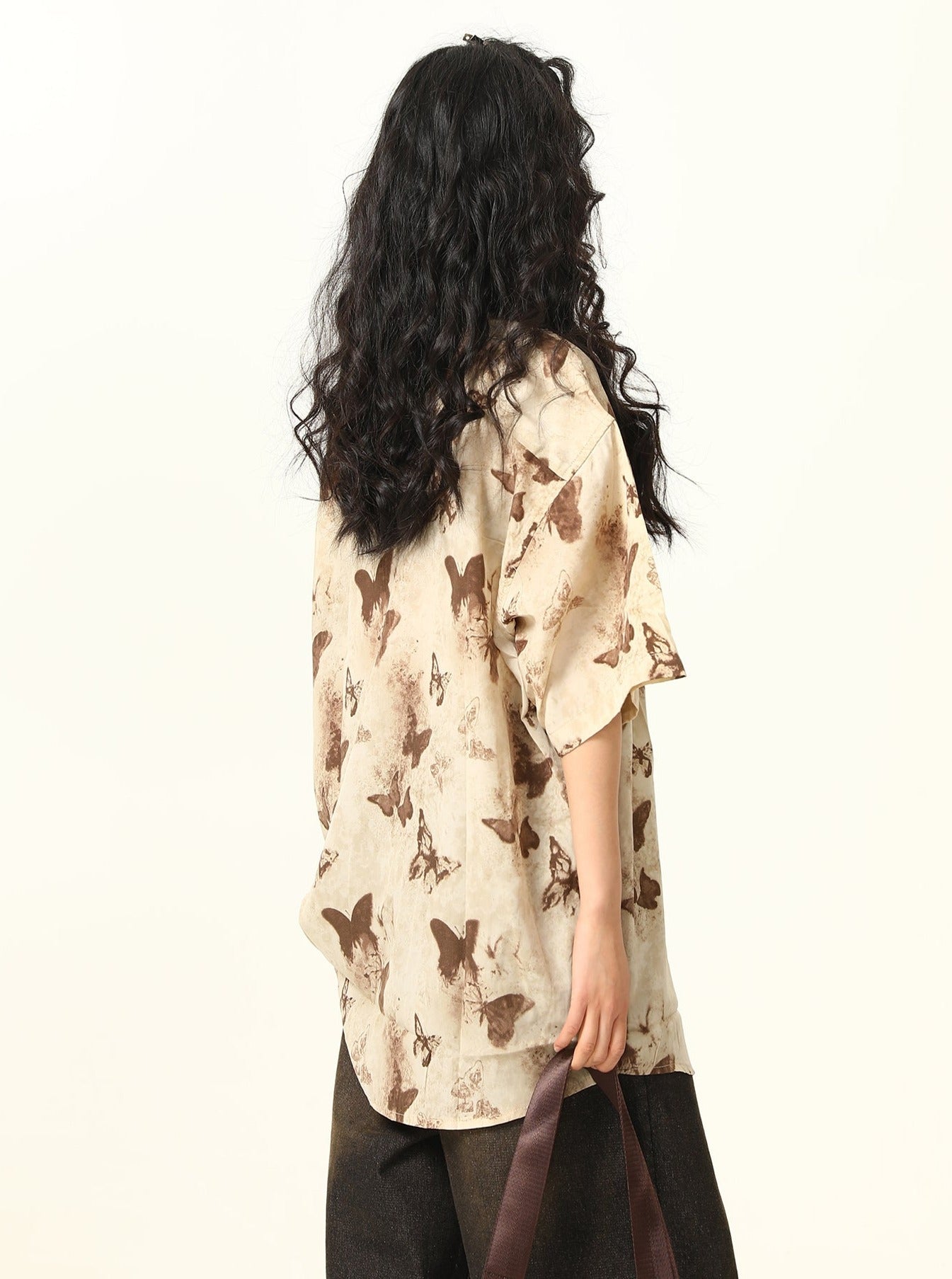 Butterfly Print Pattern Oversized Button-Down Shirt