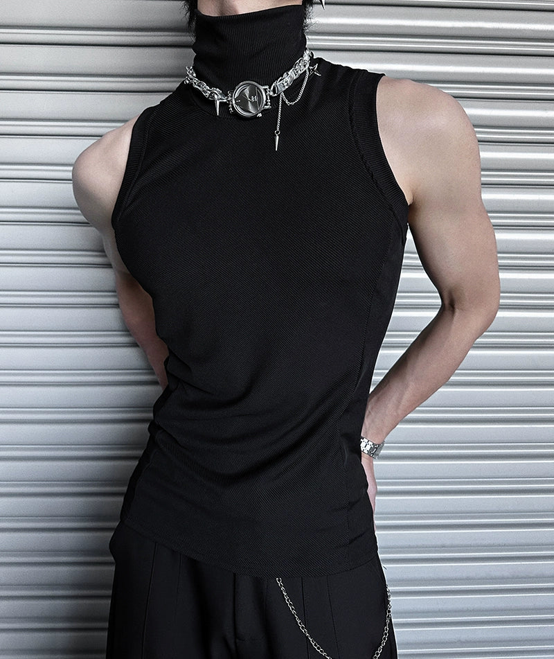 Black Sleeveless High Neck Tank Top