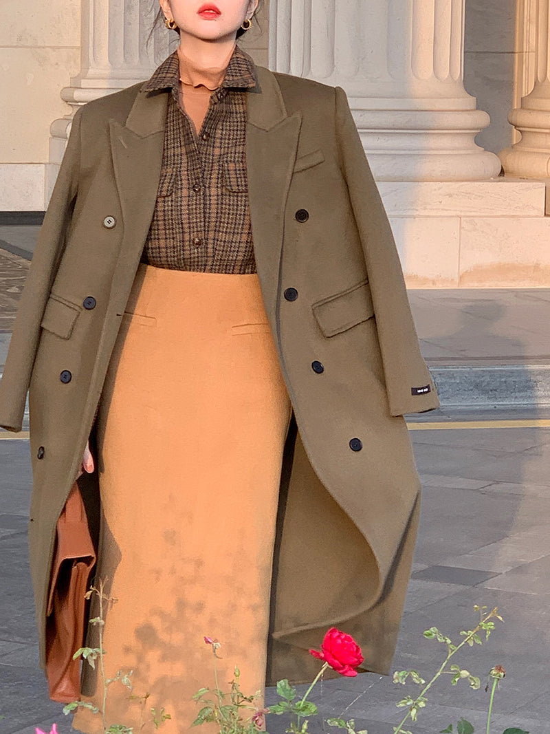 Olive Double-Breasted Coat