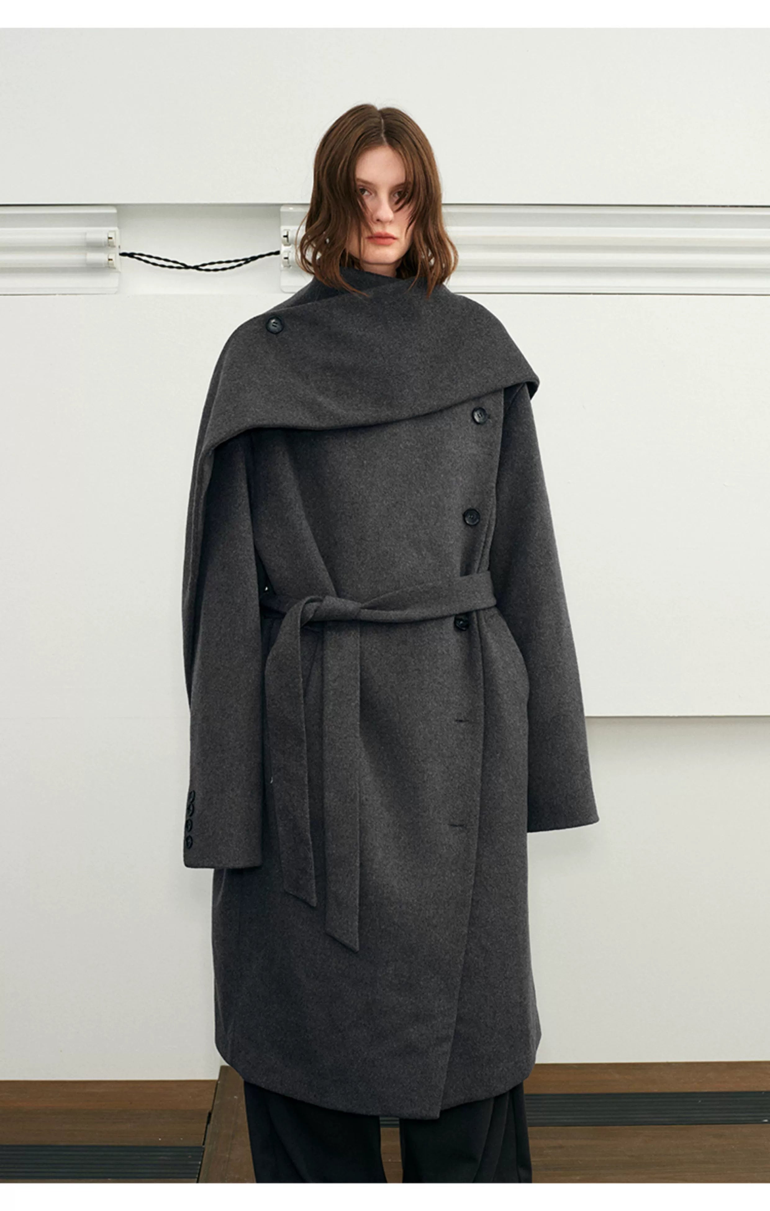 Wool Belted Overcoat with Cape Collar