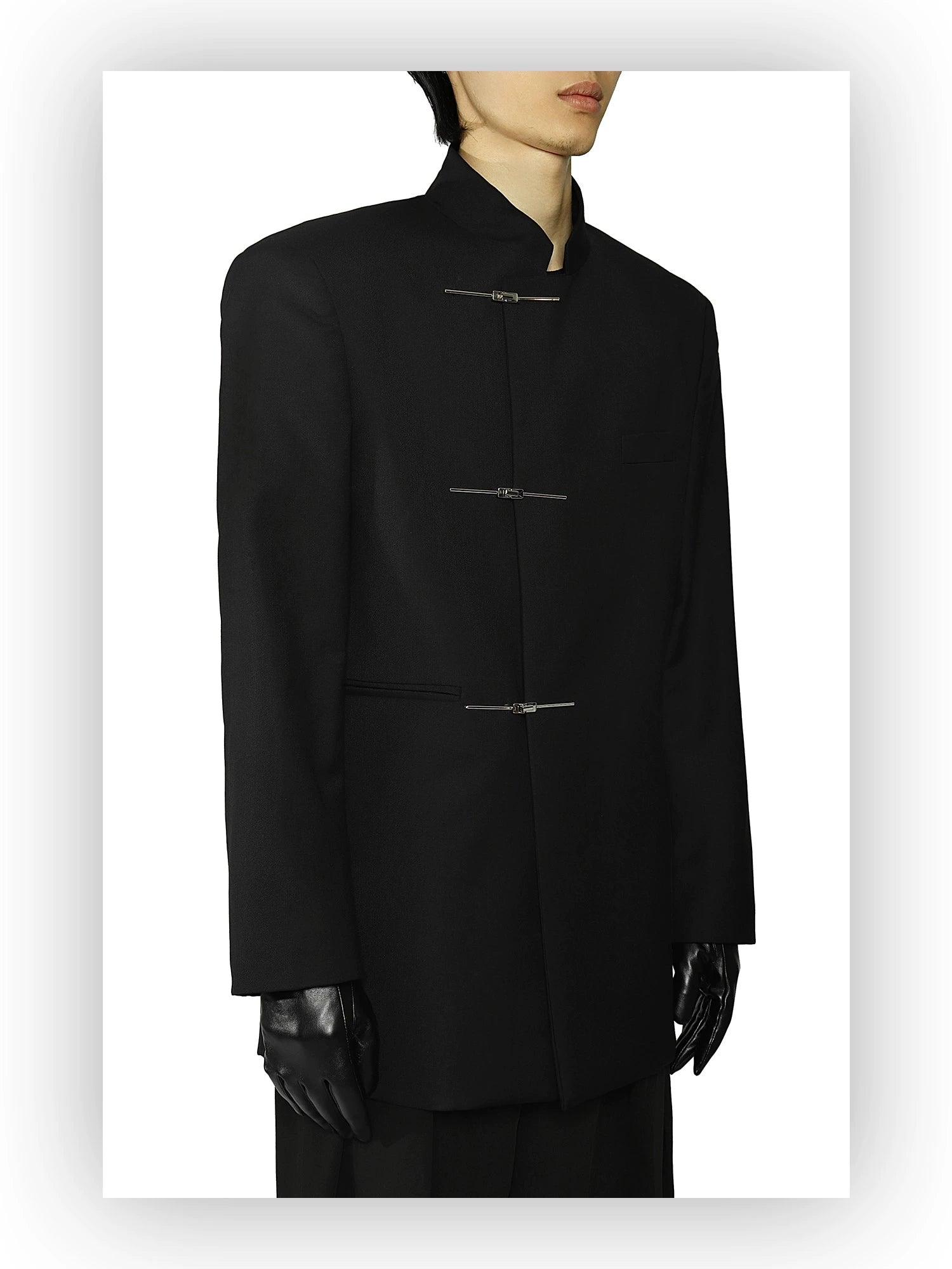Mandarin Collar Metal Clasp Blazer