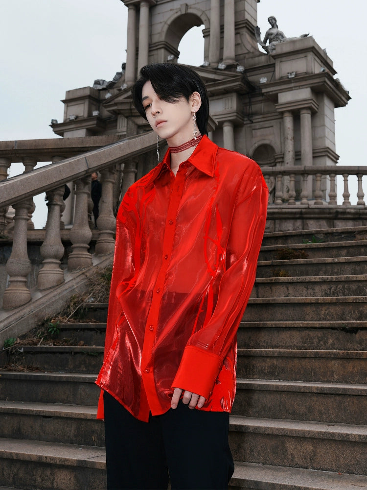 Red Sheer Glossy Statement Shirt