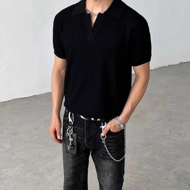 Noir Ridge Knit Polo Shirt