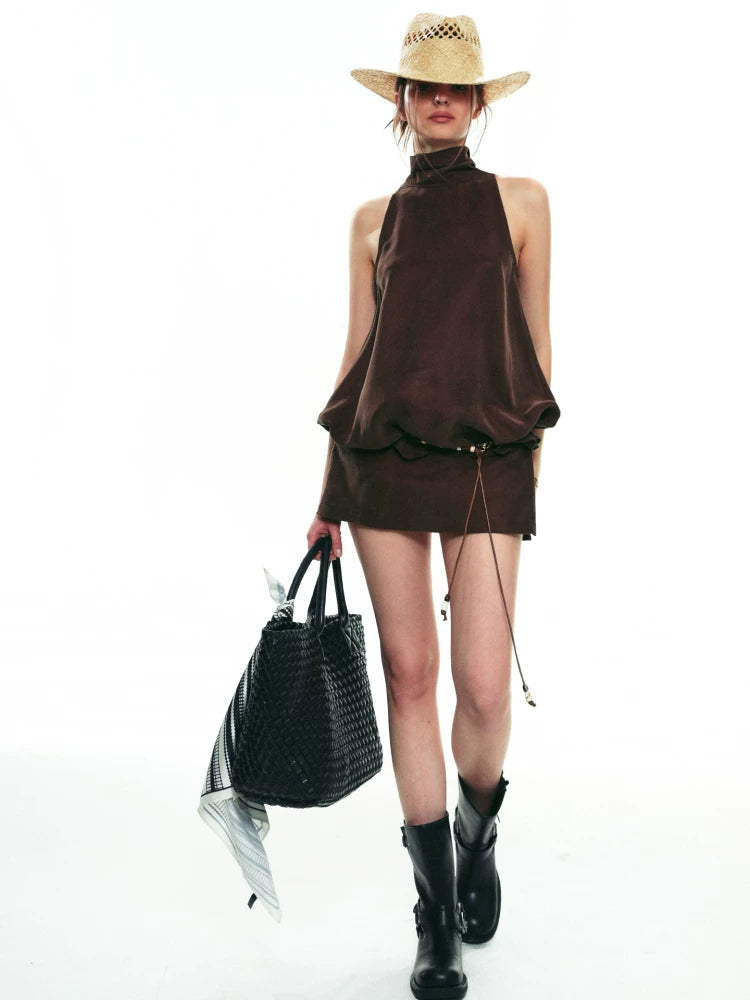 Espresso Nocturne Draped Halter Top