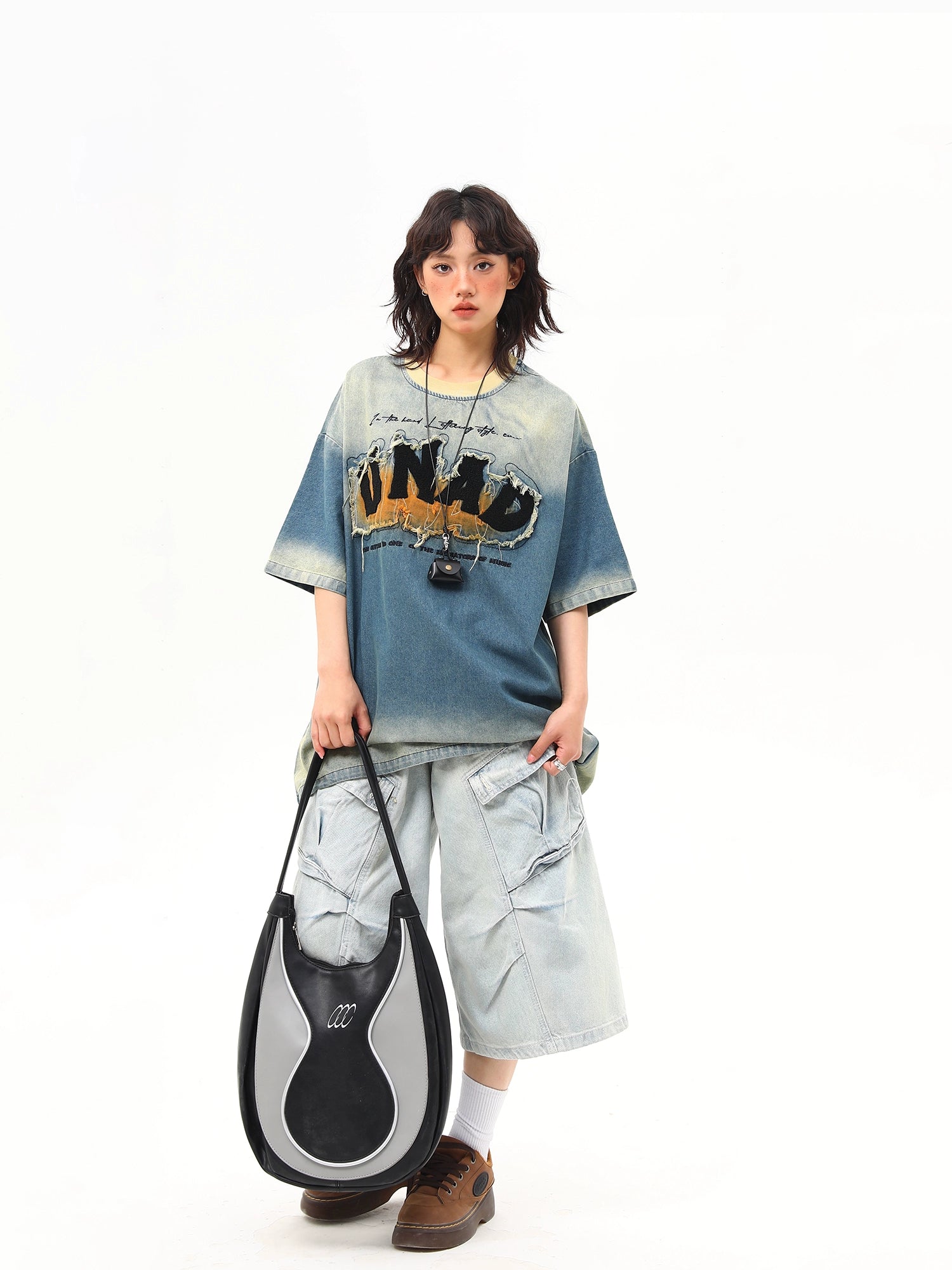 Oversized Distressed Denim Wash Graphic Tee