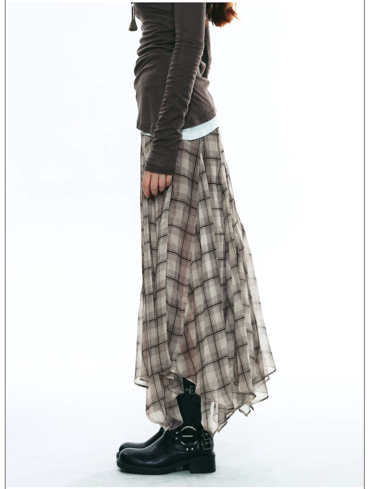 Handkerchief Hem Plaid Chiffon Skirt