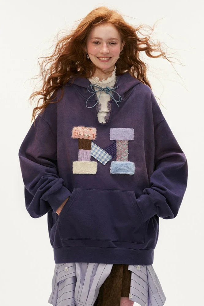 Patchwork Letter Navy Hoodie