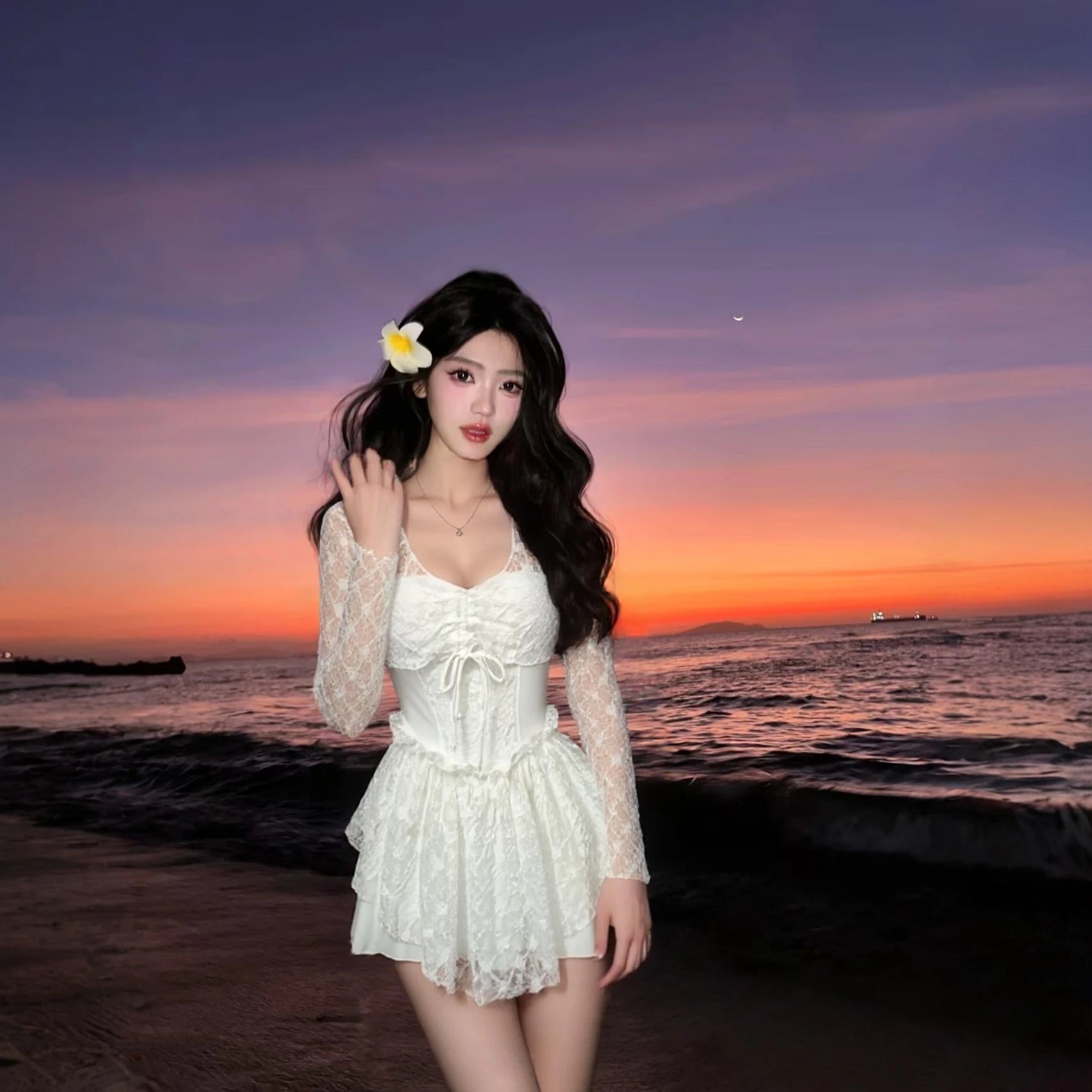 Moonlit Lace Corset Swim Dress