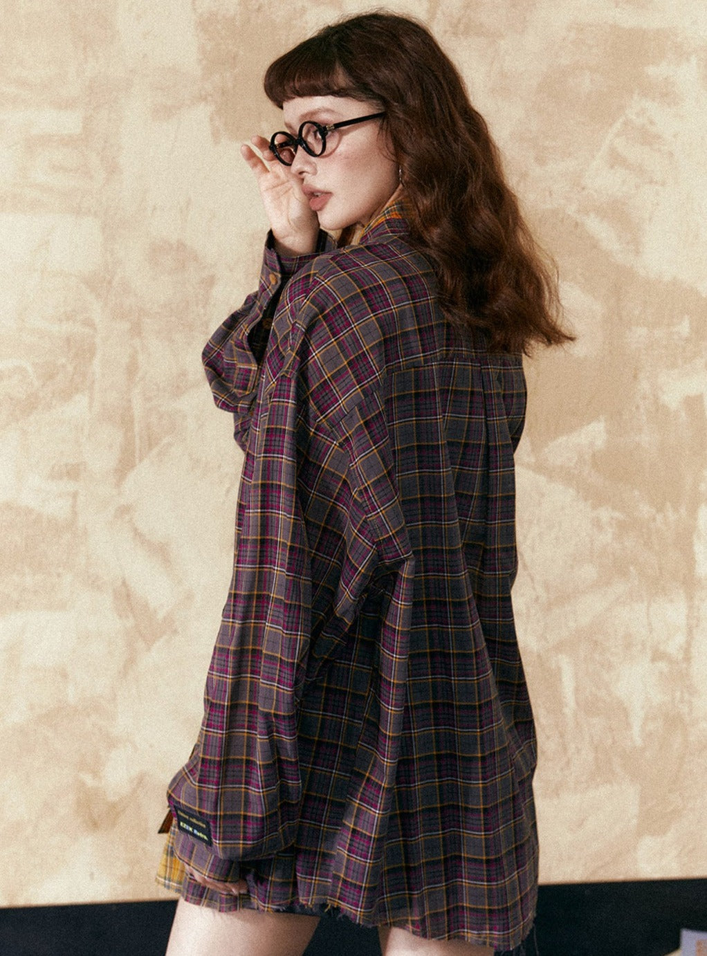 Two-Color Wide Checkered Shirt - chiclara