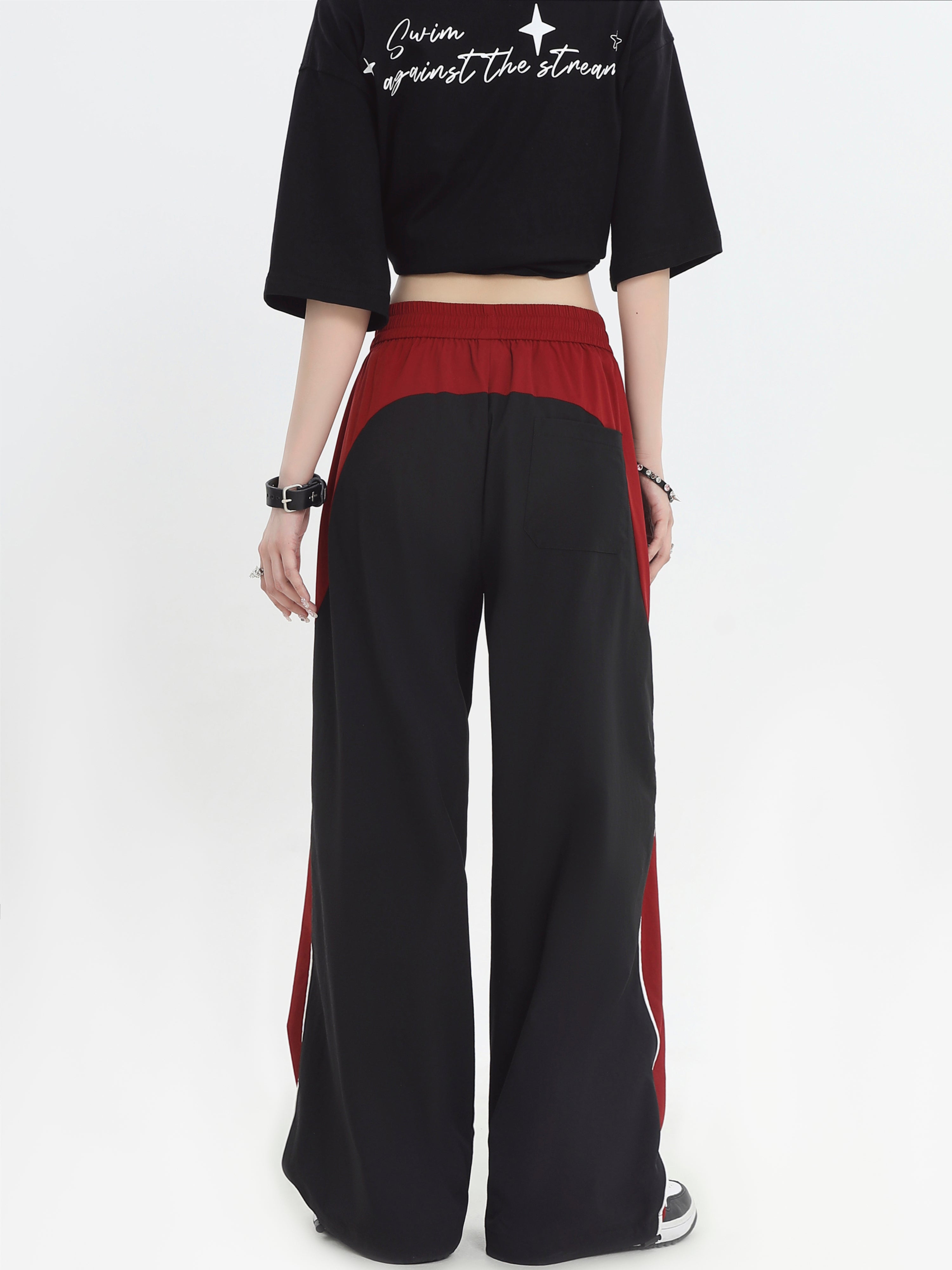 Contrast Stitched Clip Strip Casual Trousers - chiclara