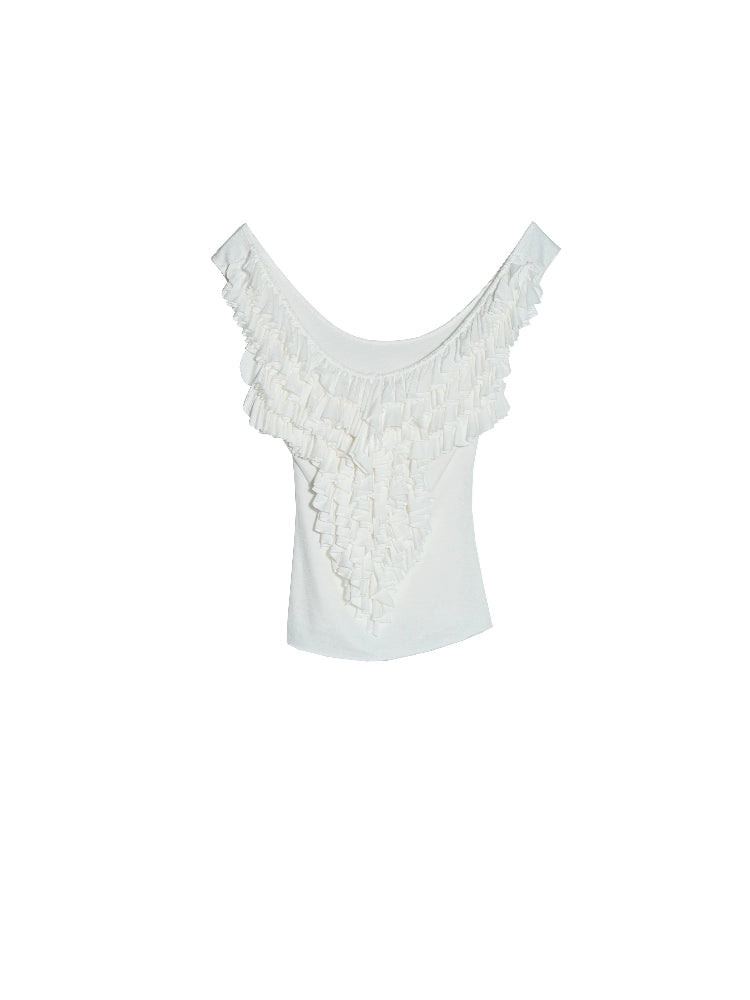 Ruffled Lace Cap Sleeve White Top