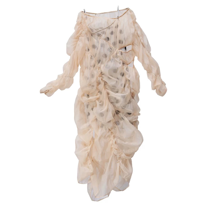 Blush Sheer Ruffle Gathered Dress