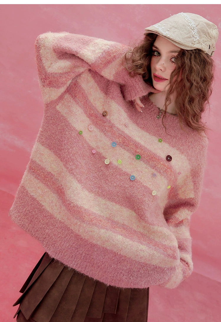 Pink Striped Mohair Sweater