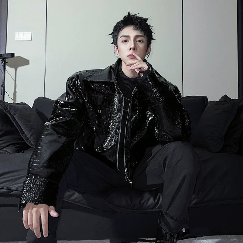 Obsidian Viper Gloss-Croc Moto Jacket