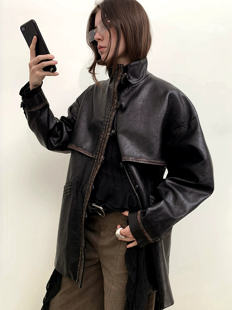 Patina Leather Belted Jacket