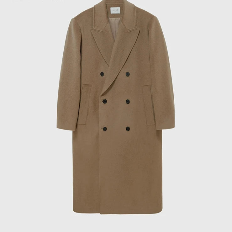 Wide-Shoulder Structured Single-Faced Wool Coat