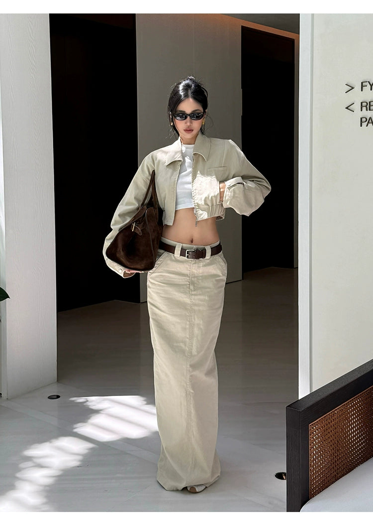 Beige High Waist Maxi Skirt