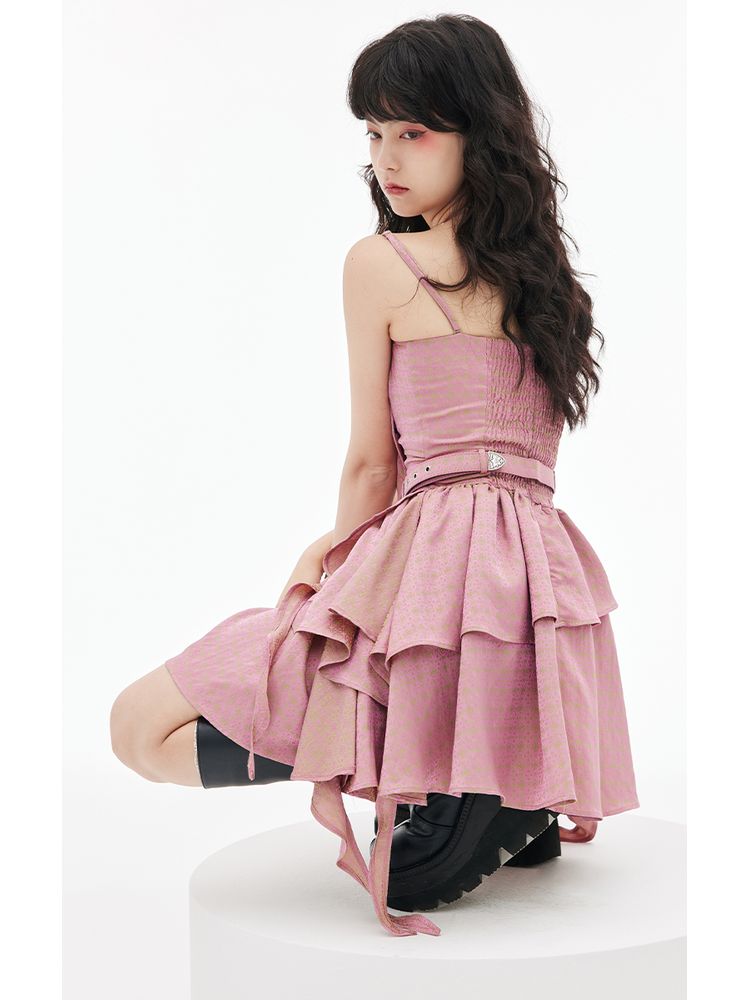 Ruffled Lace-up Corset Dress