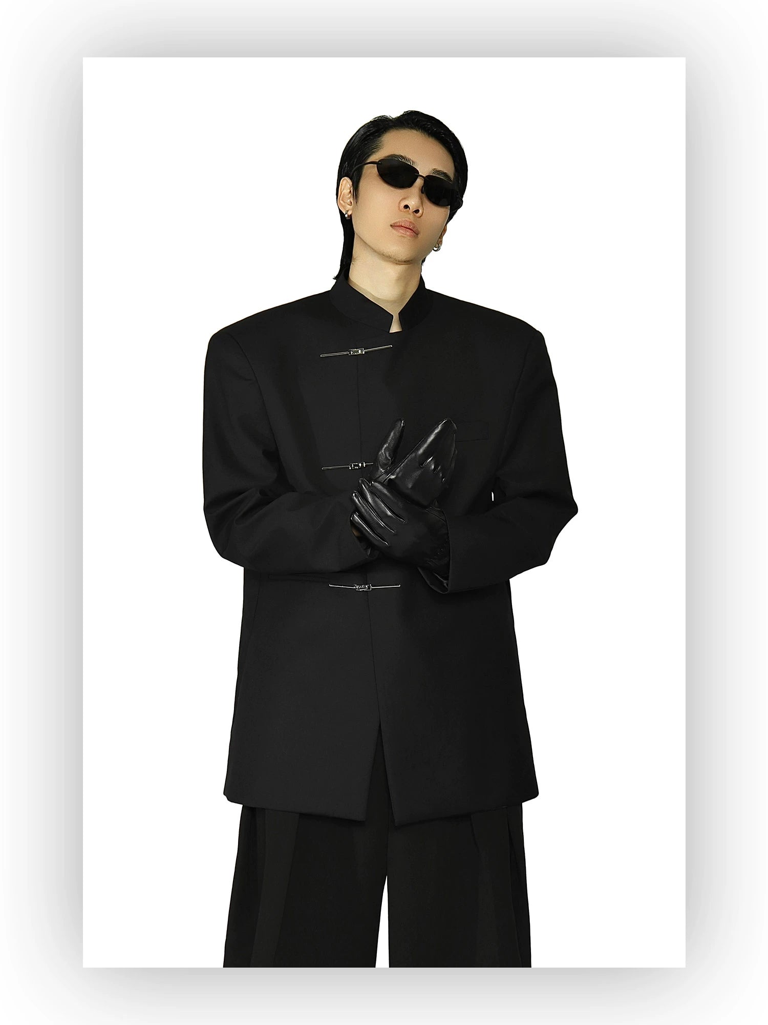 Mandarin Collar Metal Clasp Blazer