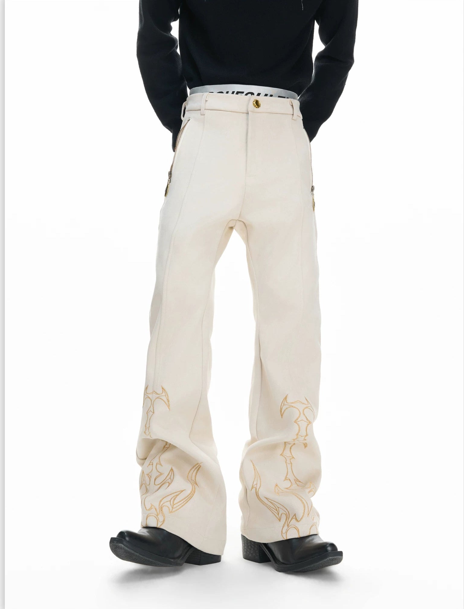 Auric Brand Flare Embroidered Trousers