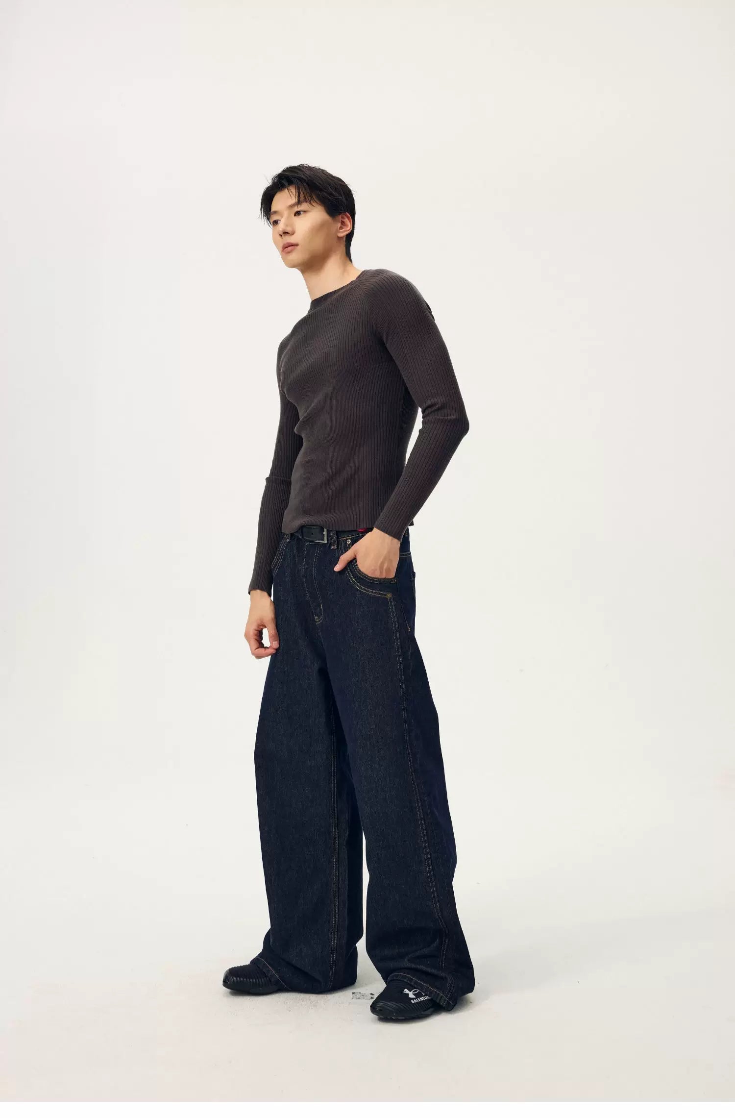 Charcoal Contour Ribbed Knit Sweater