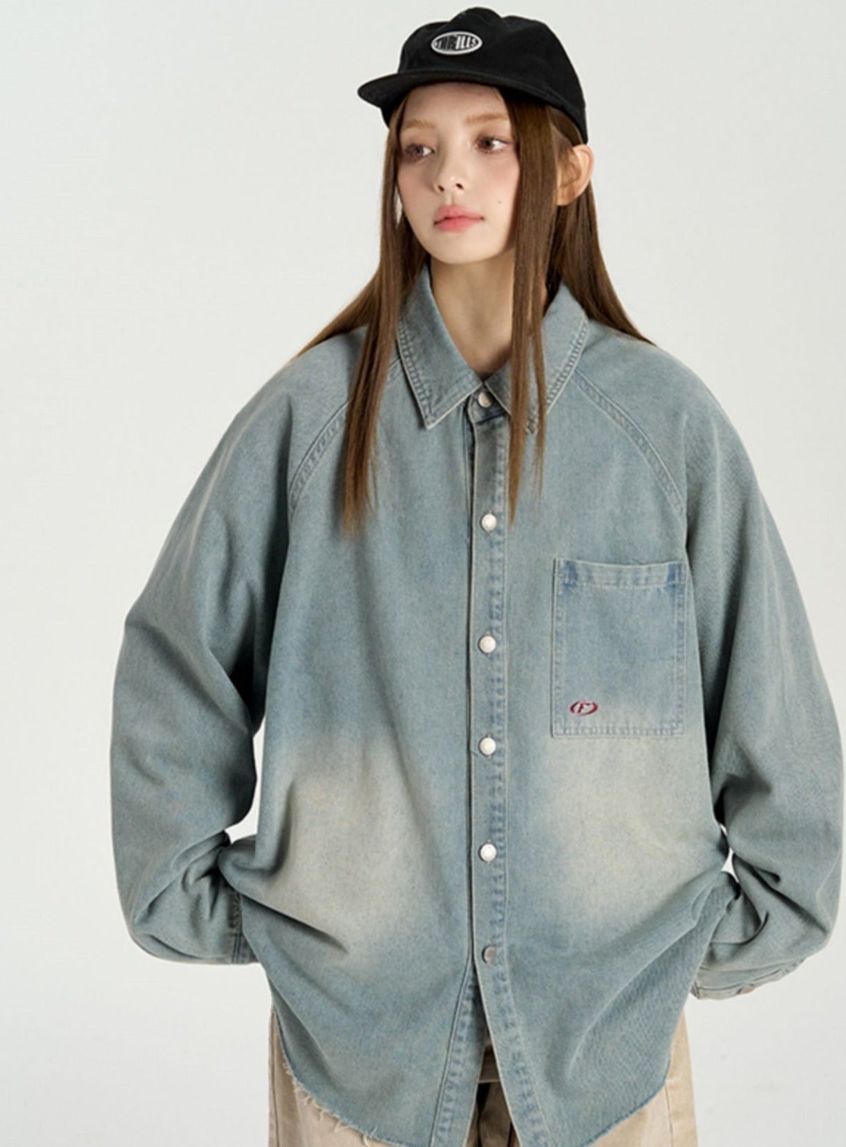 Retro Distressed Denim Shirt - chiclara