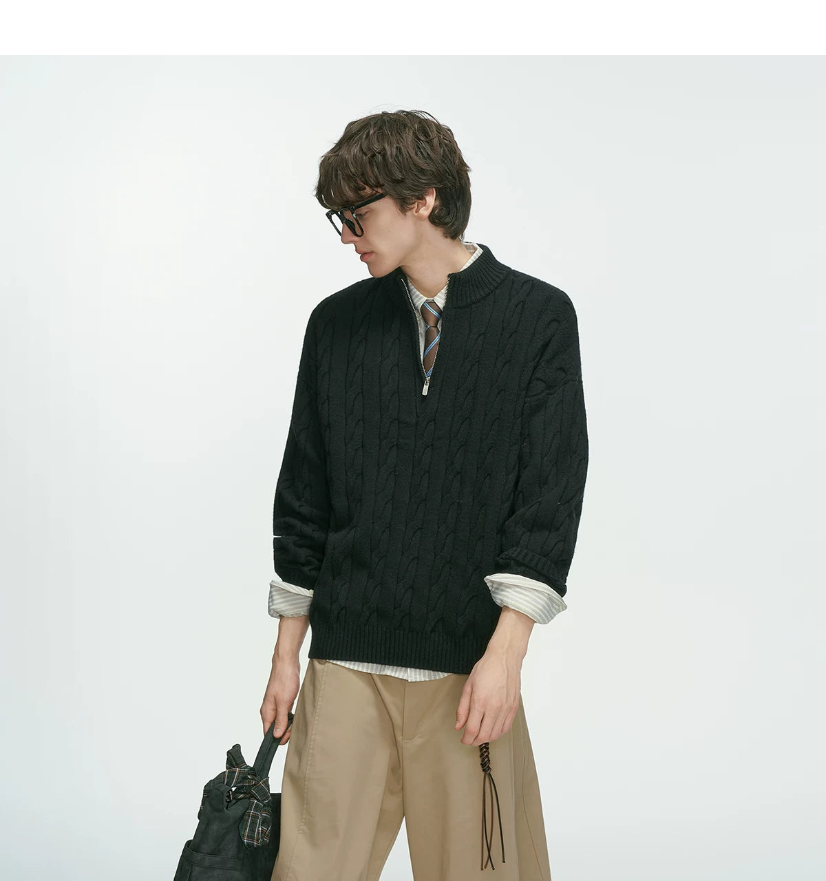 Auburn Studio Cable-Knit Half‑Zip Sweater