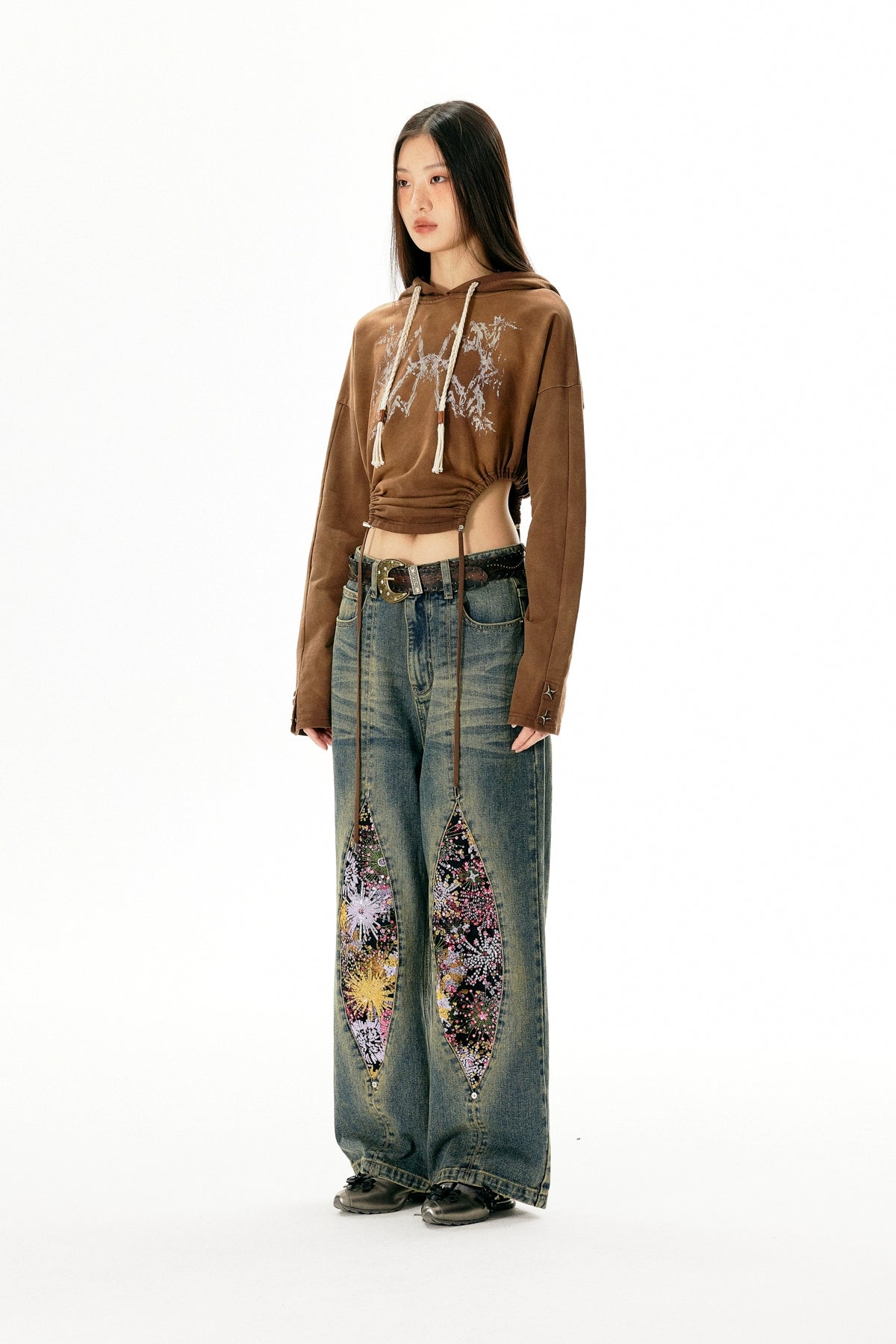 Vintage Firework Distressed Jeans With Relaxed Straight Fit - chiclara