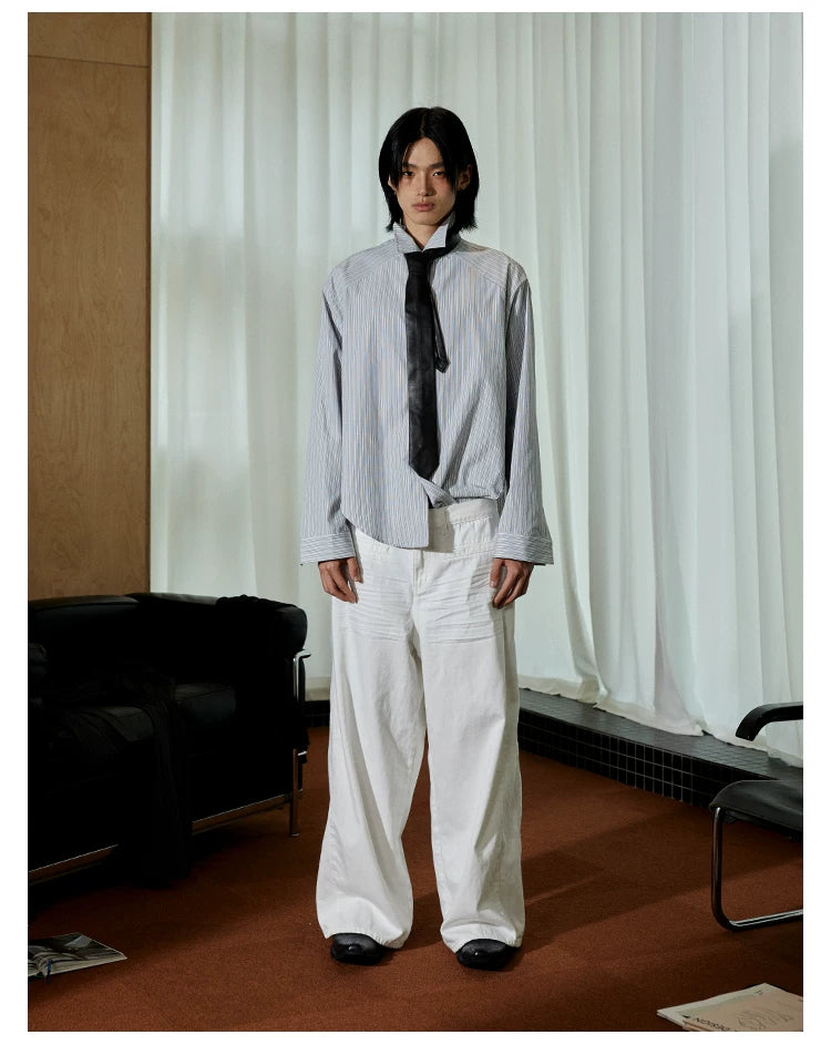 Crisp White Wide-Leg Balloon Trousers