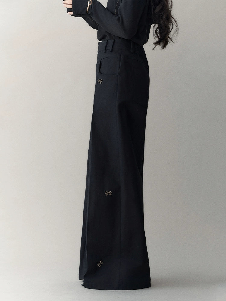 Embroidered Embellished Wide-Leg Trousers