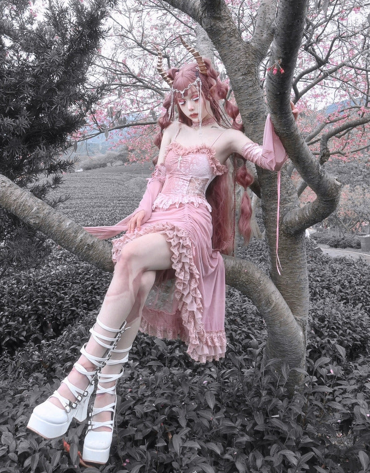 Fairycore Pink Lace Corset Dress
