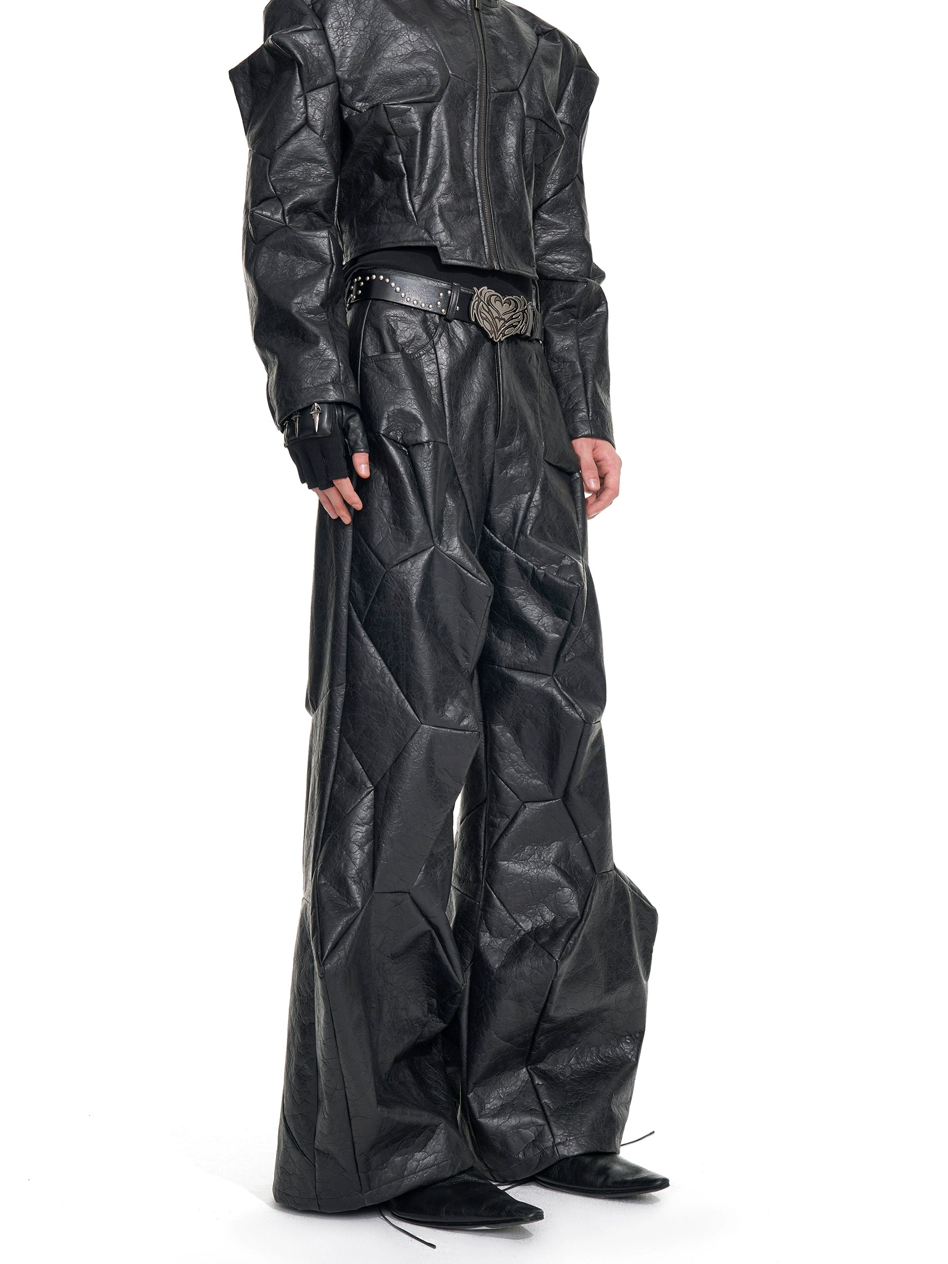 Black Geometric-Textured Leather Set