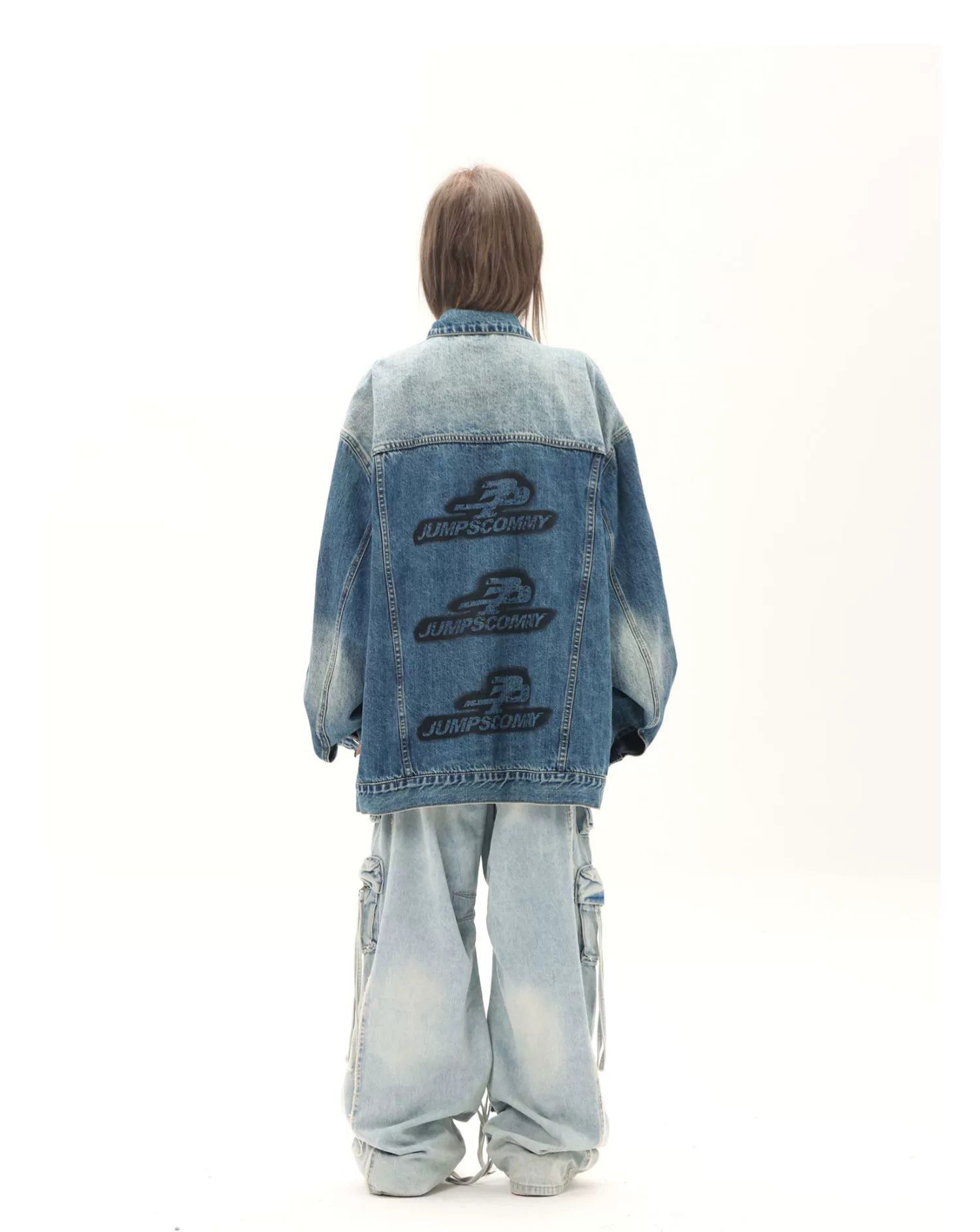 Oversized Denim Jacket with Print - chiclara