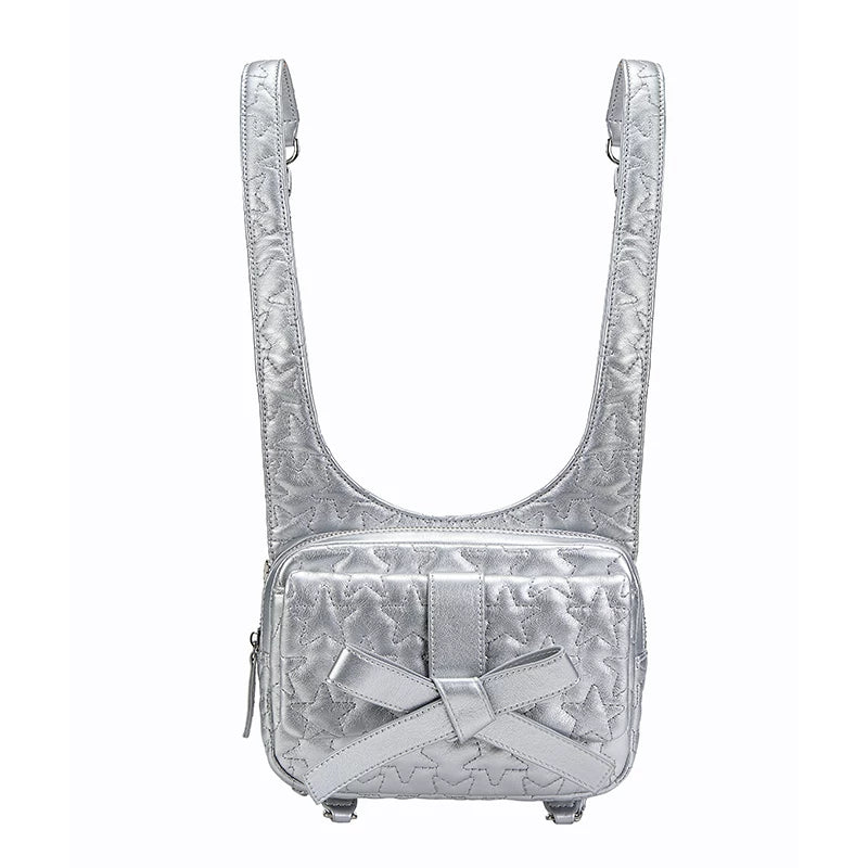 Quilted Bow Chain Mini Backpack - Silver