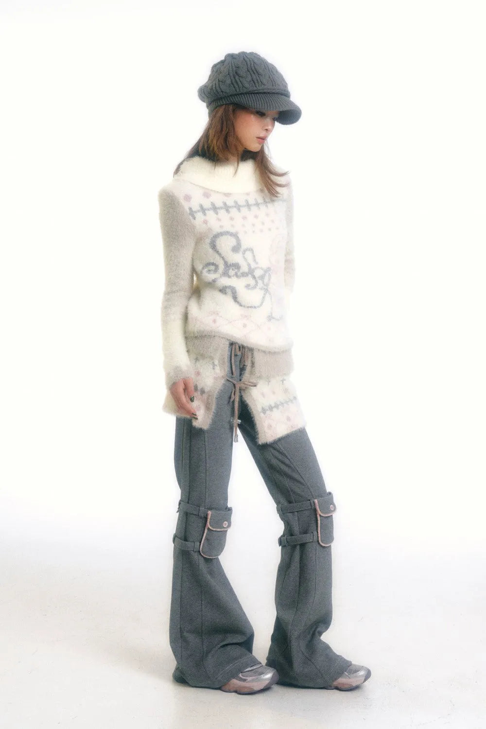 Fuzzy Graphic Print Winter Sweater