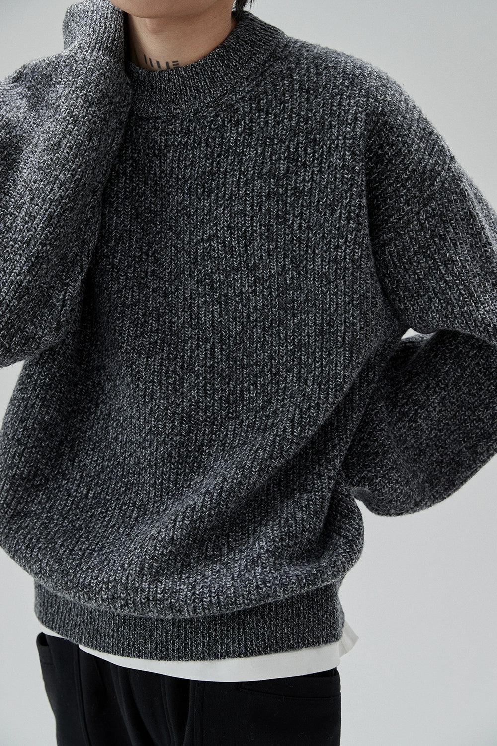 Wide-Sleeve Oversized Crew Neck Sweater